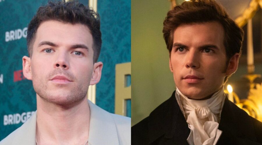 Da sinistra: Luke Newton sul Red Carpet per il Bowral Talent Tour, Australia 21/04/2024. A destra Colin in una scena di “Bridgerton 3”. Credits: Liam Daniel/Netflix.