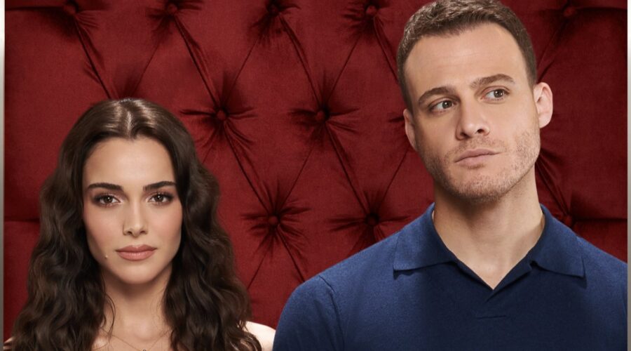 Da sinistra: Hafsanur Sancaktutan (Leyla) e Kerem Bürsin (Ates Arcali) in una locandina di “If You Love”. Credits: Mediaset Infinity.