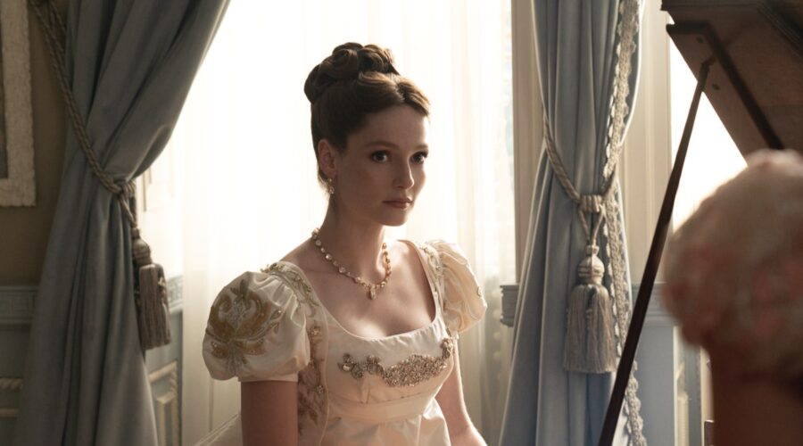 Hannah Dodd (Francesca Bridgerton) in una scena dell'episodio 1 di “Bridgerton 3”. Credits: Liam Daniel/Netflix © 2024.