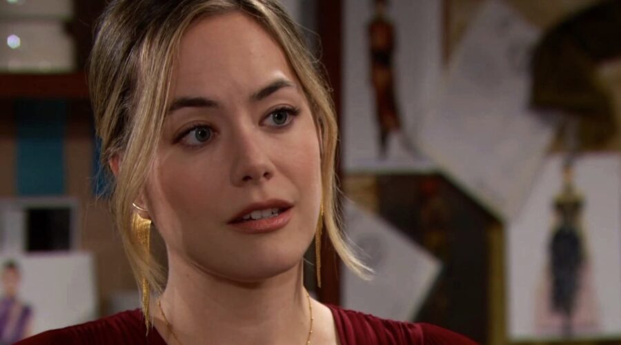 Hope (Annika Noelle) in una scena di “Beautiful”. Credits: BBL Distribution/Cattura schermo/Mediaset Infinity.