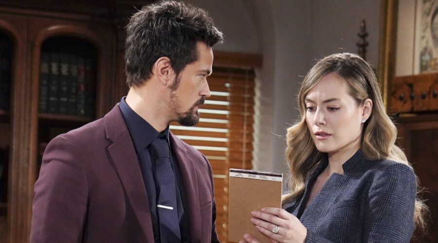 Da sinistra: Matthew Atkinson (Thomas) e Annika Noelle (Hope Logan) in una scena di “Beautiful”. Credits: BBL Distribution/RTI Mediaset.