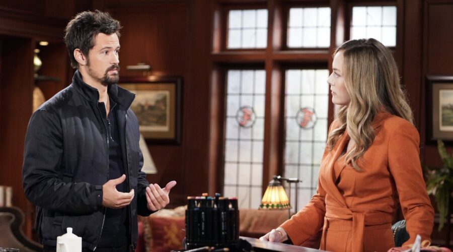 Da sinistra: Matthew Atkinson (Thomas) e Annika Noelle (Hope Logan) in una scena di “Beautiful”. Credits: BBL Distribution/RTI Mediaset.