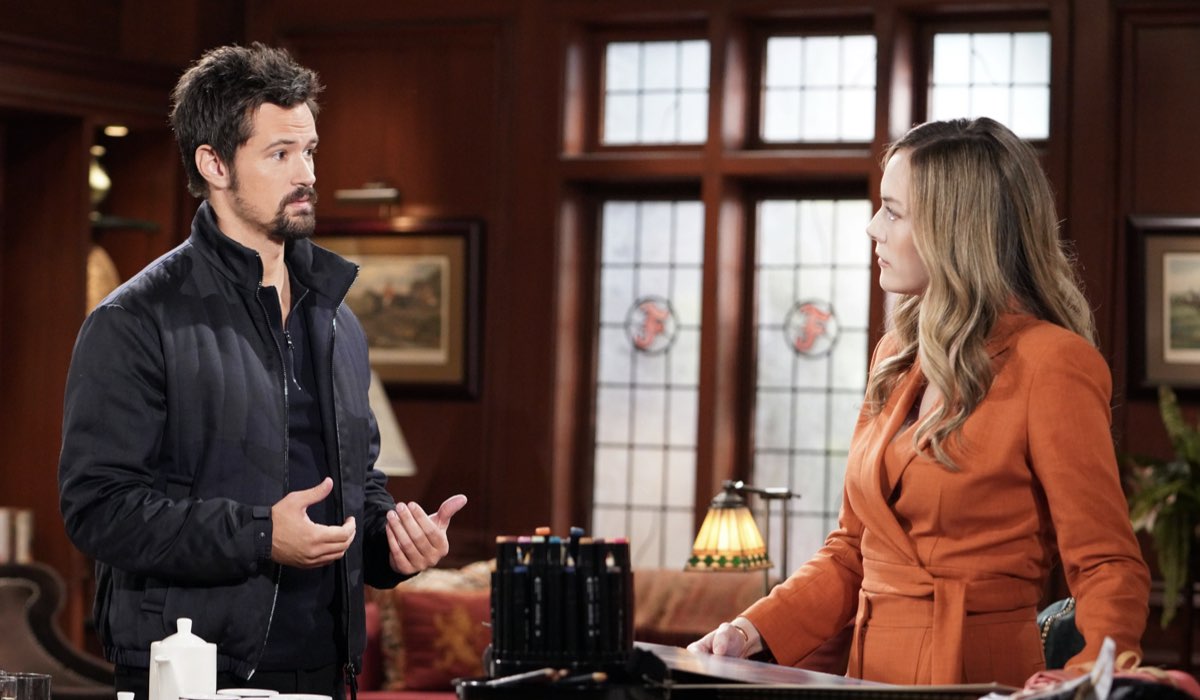 Da sinistra: Matthew Atkinson (Thomas) e Annika Noelle (Hope Logan) in una scena di “Beautiful”. Credits: BBL Distribution/RTI Mediaset.