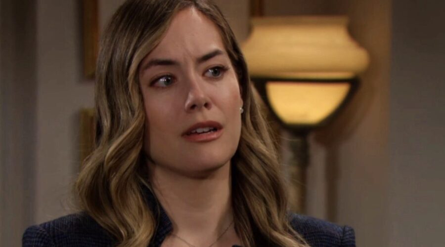 Hope (Annika Noelle) in una scena di “Beautiful”. Credits: BBL Distribution/Cattura schermo/Mediaset Infinity.