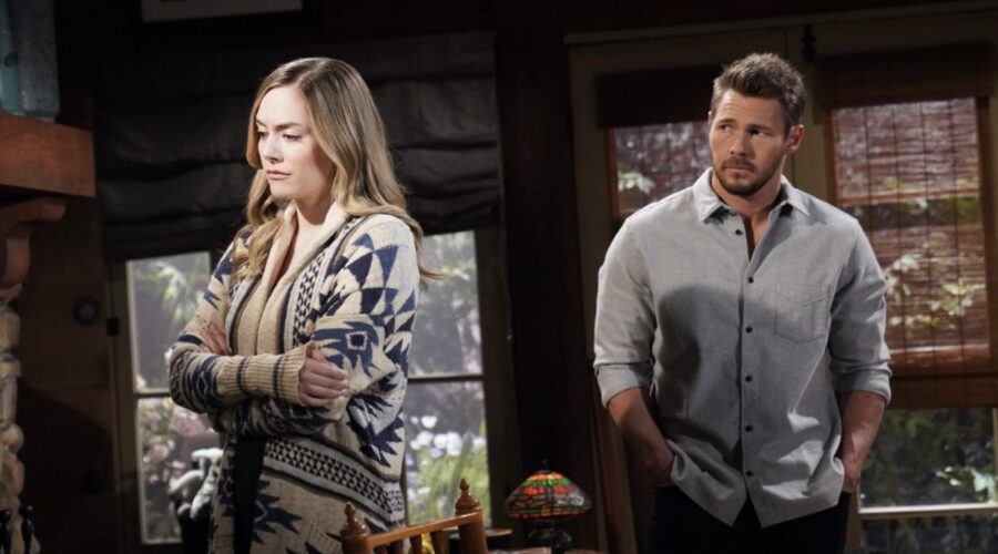 Da sinistra: Annika Noelle (Hope Logan) e Scott Clifton (Liam Spencer) in una scena di “Beautiful”. Credits: BBL Distribution/RTI Mediaset.