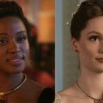 A sinistra: Masali Baduza (Michaela Stirling) in una scena dell'episodio 8 di “Bridgerton 3”. Credits fotogramma: Netflix. A destra: Hannah Dodd (Francesca Bridgerton) in una scena dell'episodio 2 di “Bridgerton 3”. Credits: Liam Daniel/Netflix © 2024.