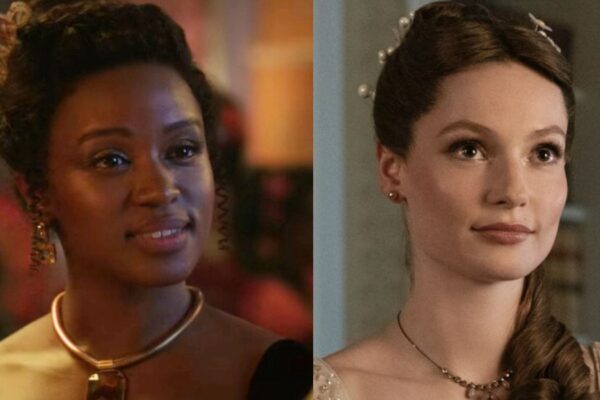 A sinistra: Masali Baduza (Michaela Stirling) in una scena dell'episodio 8 di “Bridgerton 3”. Credits fotogramma: Netflix. A destra: Hannah Dodd (Francesca Bridgerton) in una scena dell'episodio 2 di “Bridgerton 3”. Credits: Liam Daniel/Netflix © 2024.