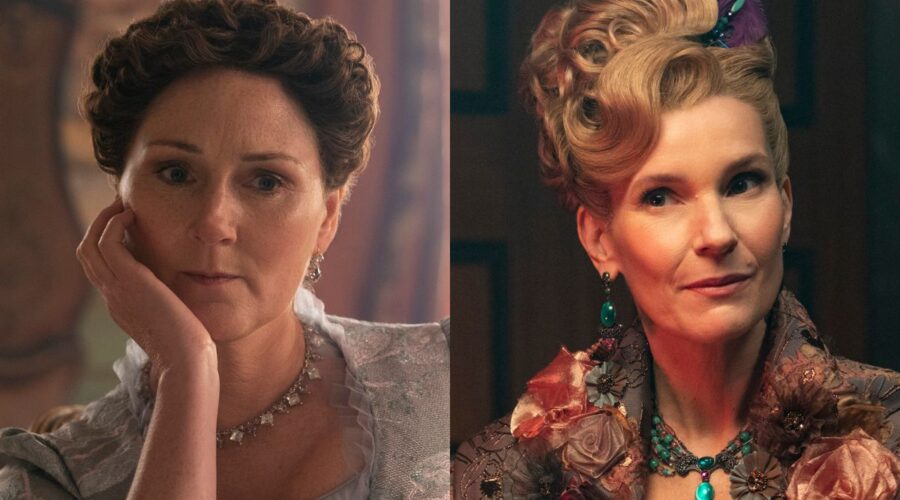 A sinistra: Ruth Gemmell (Violet Bridgerton) in una scena dell'episodio 7 di “Bridgerton 3”. Credits: Liam Daniel/Netflix © 2024. A destra: Joanna Bobin (Araminta Cowper) in una scena dell'episodio 5 di “Bridgerton 3”. Credits: Liam Daniel/Netflix © 2024.