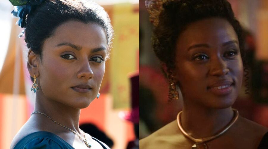 A sinistra: Simone Ashley (Kate Sharma) in una scena dell’episodio 2 di “Bridgerton 2”. Credits: Liam Daniel/Netflix © 2022. A destra: Masali Baduza (Michaela Stirling) in una scena dell'episodio 8 di “Bridgerton 3”. Credits fotogramma: Netflix.