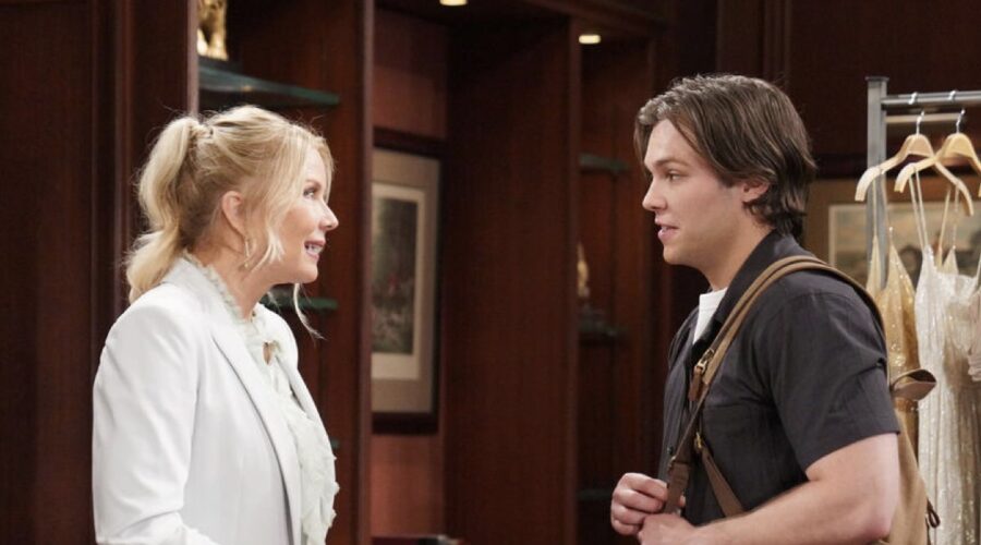 Da sinistra: Katherine Kelly Lang (Brooke Logan) e Joshua Hoffman (R.j. Forrester) in una scena di “Beautiful”. Credits: BBL Distribution/RTI Mediaset.