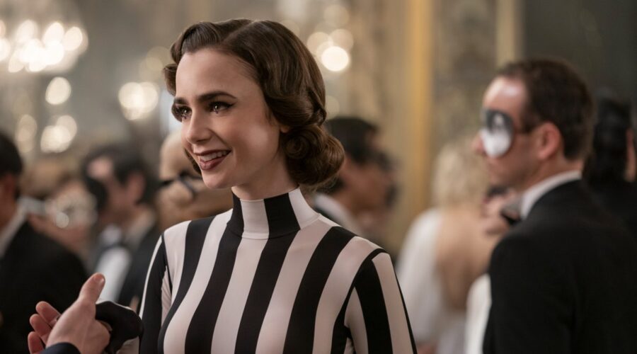 Lily Collins (Emily) in una scena di “Emily In Paris 4”. Credits: Stephanie Branchu/Netflix © 2024.