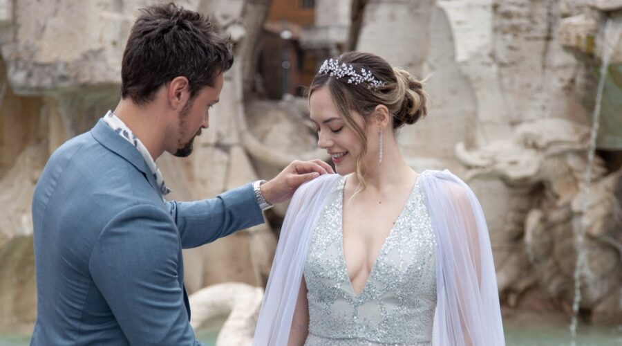 Da sinistra: Matthew Atkinson (Thomas) e Annika Noelle (Hope Logan) in una scena di “Beautiful”. Credits: BBL Distribution/RTI Mediaset.