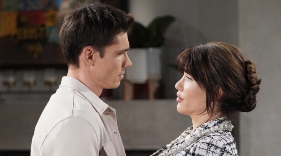 Da sinistra: Finn (Tanner Novlan) e Steffy (Jacqueline MacInnes Wood) in una scena di “Beautiful”. Credits: RTI Mediaset/BBL Distribution.