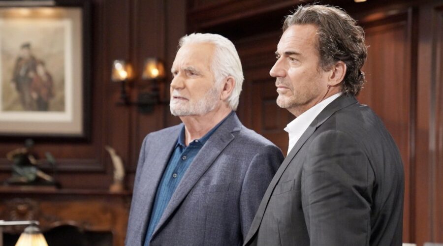 Da sinistra: John McCook (Eric Forrester) Thorsten Kaye (Ridge Forrester) in “Beautiful”. Credits: BBL DISTRIBUTION/RTI Mediaset.