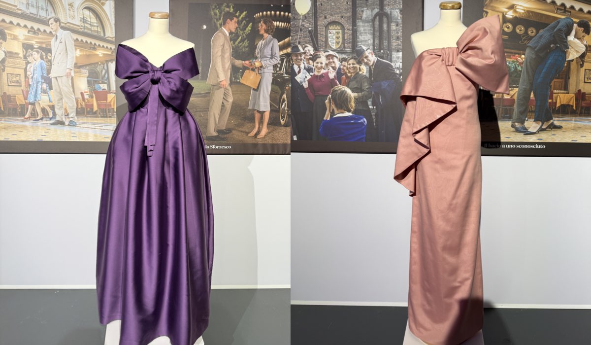 Due abiti della mostra de “Il Paradiso delle Signore” durante Il Festival dello Spettacolo a Milano. Credits: Federica Pogliani/Aurora TV/Rai.