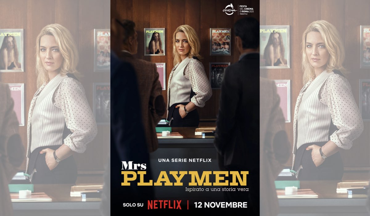 Carolina Crescentini (Adelina Tattilo) nella locandina di “Mrs Playmen”. Credits: Netflix.