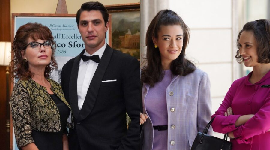 A sinistra: Pietro Masotti (Marcello Barbieri) e Vanessa Gravina (Adelaide Di Sant'Erasmo) in una scena de “Il Paradiso Delle Signore 10”. Credits: Rai. A destra: Nicoletta Di Bisceglie (Rosa Camilli) e Silvia Bruno (Agata Puglisi) in una scena de “Il Paradiso Delle Signore 10”. Credits: Rai.