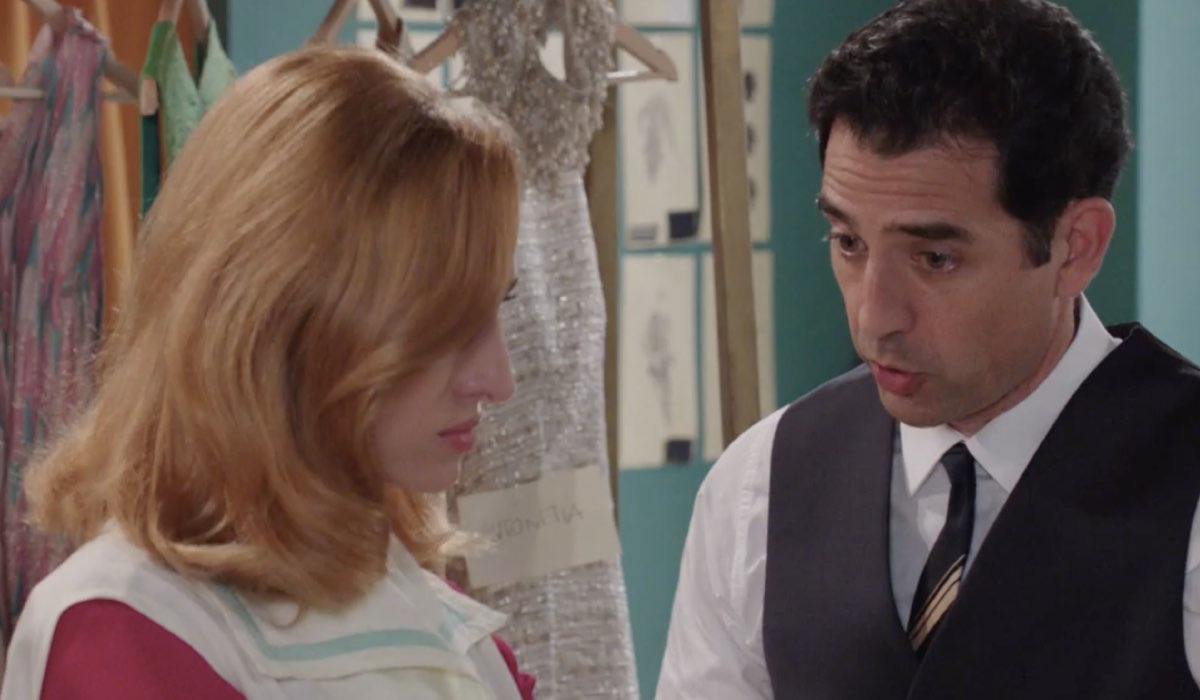 Da sinistra: Ilaria Maren (Delia Bianchetti) e Luca Ferrante (Gianlorenzo Botteri) in una scena della puntata 5 de “Il Paradiso Delle Signore 10”. Credits: Rai.