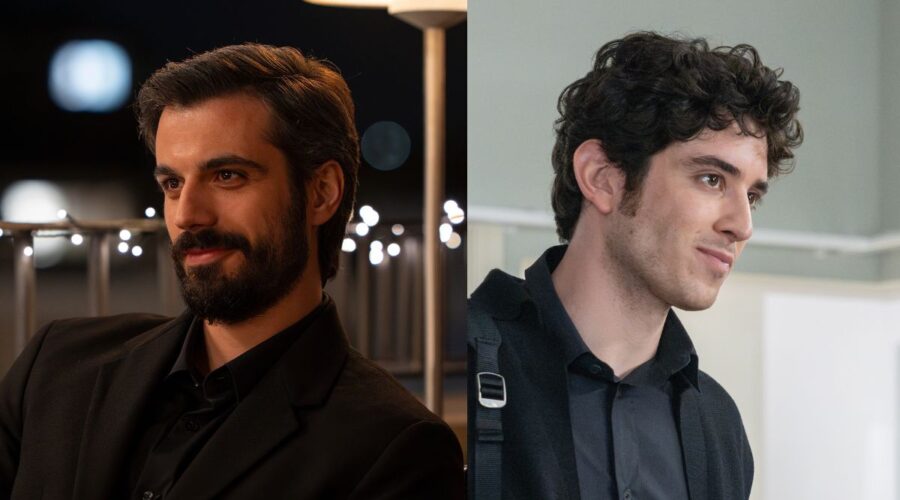 Da sinistra: Gianmarco Saurino (Christian Macaluso) e Nicolas Maupas (Nicolas Maupas) in due scene di “Call My Agent - Italia 3”. Credits: Chiara Calabrò/Sky Italia.