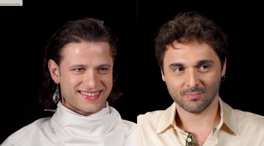 Da sinistra: Francesco Pellegrino (Angelo ‘A Sirena) e Flavio Furno (‘O Paisano) in due fotogrammi dell'intervista su “Gomorra - Le Origini” rilasciata a Tvserial.it. Credits: Tvserial.it/Sky Italia.