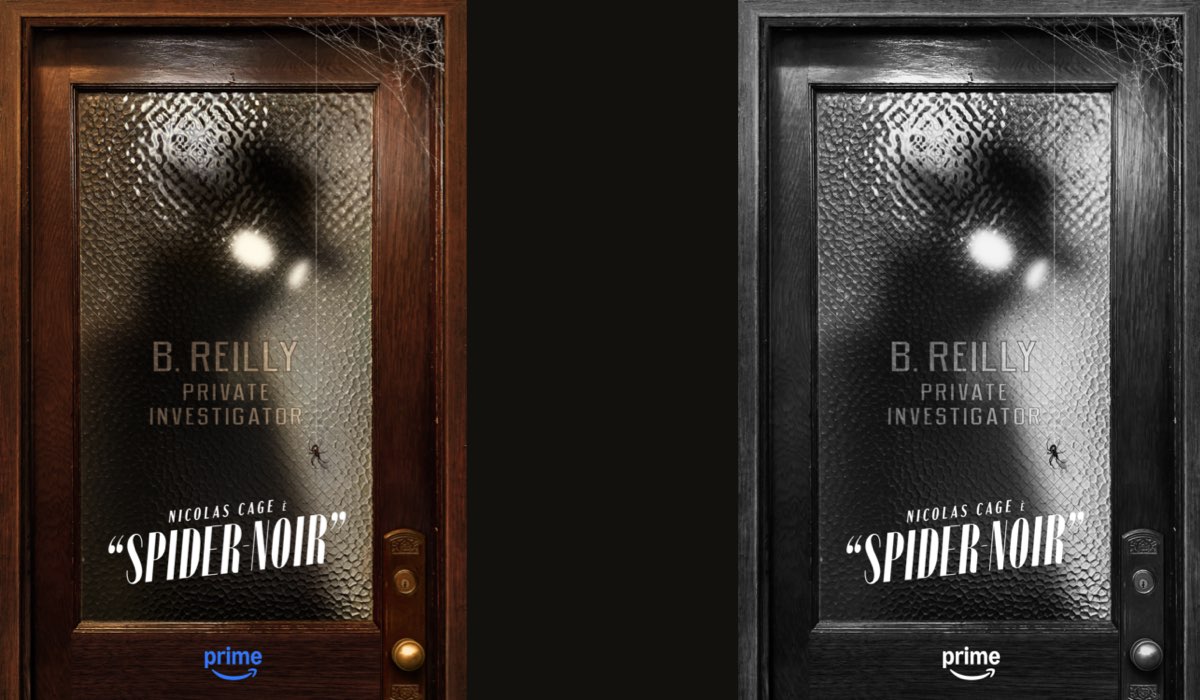 I due poster speciali, uno a colori e l'altro in bianco e nero, di “Spider-Noir”. Credits: Prime Video. 