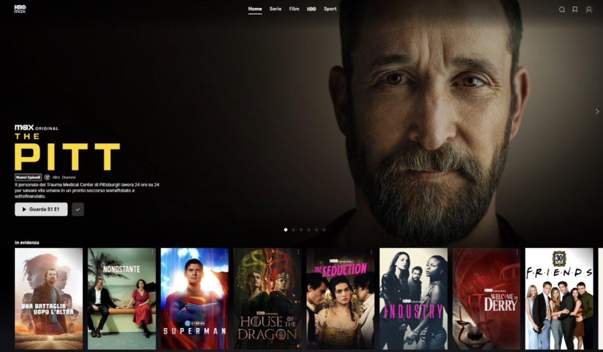 Il lancio di “The Pitt” nella home page di HBO Max Italia. Credits: HBO Max Italia.
