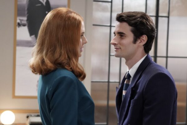 Da sinistra: Arianna Amadei (Odile di Sant'Erasmo) e Elia Marangon (Ettore Marchesi) in una scena de “Il Paradiso Delle Signore 10”. Credits: Rai.